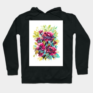 Elegant burgundy florals bouquet, watercolor painting Hoodie